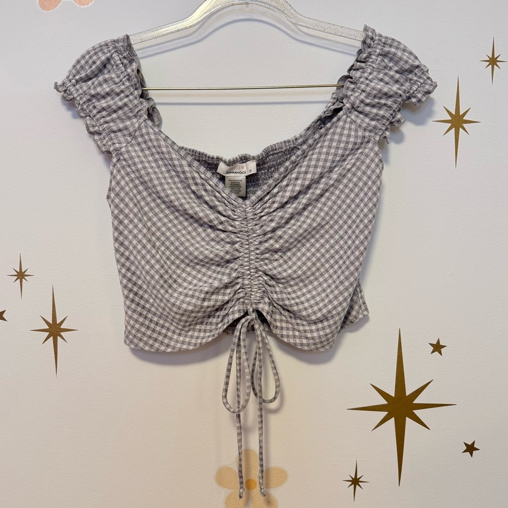 Adjustable Tie Crop Top Ruffle Sleeves - Picture 1 of 3